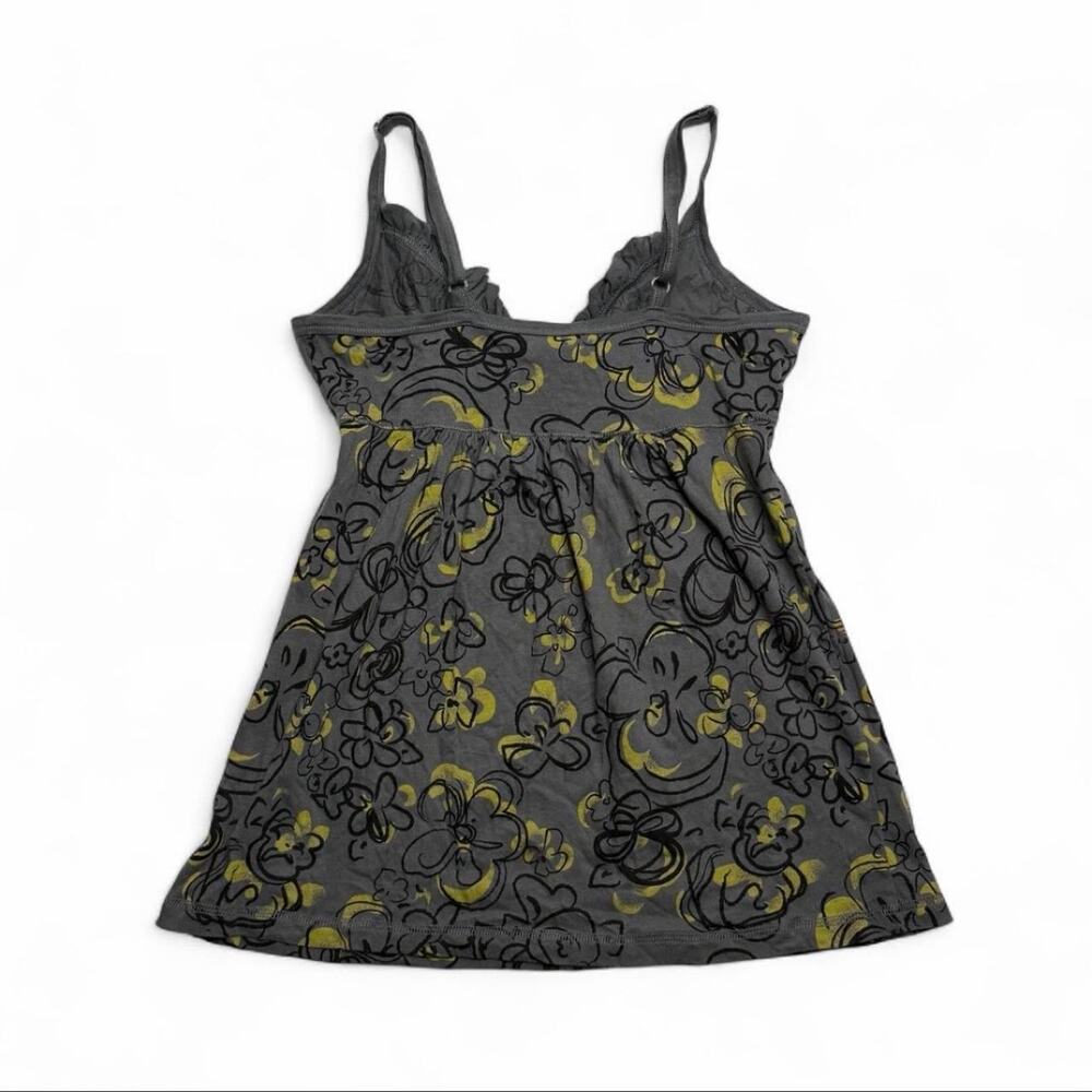 Y2K Coquette babydoll tank top  lace trim Arizona Grey  & yellow floral size M